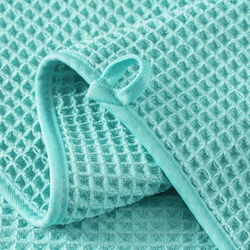 Microfiber Waffle Hand Towels, 2 Pieces, Soft, Absorbent, Fast Drying, Lint Free 430 GSM (Turquoise) - color: Turquoise