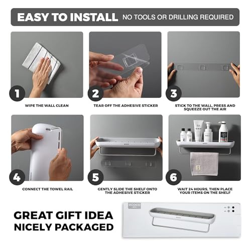 Wall-Mounted Black Shower Caddy – No-Drill Rust-Resistant Bathroom Organizer with Strong Adhesive for Shampoo, Soap & Toiletries – Space-Saving Bathroom Storage Solution - color: White / Black