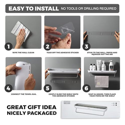 Wall-Mounted Black Shower Caddy – No-Drill Rust-Resistant Bathroom Organizer with Strong Adhesive for Shampoo, Soap & Toiletries – Space-Saving Bathroom Storage Solution - color: White / Black