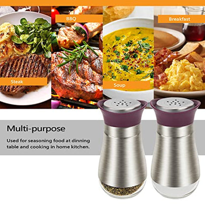 Salt Pepper Seasoning Glass Shaker with Stainless Steel Cover 2 pcs Pack Set (Purple) - color: Purple