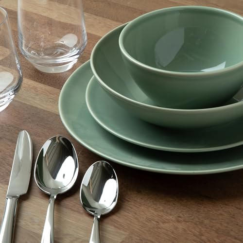 Larder & Vine Stoneware Dinnerware Set, 16 Piece, 4 Place Settings, Made in Portugal, Sage - color: Sage