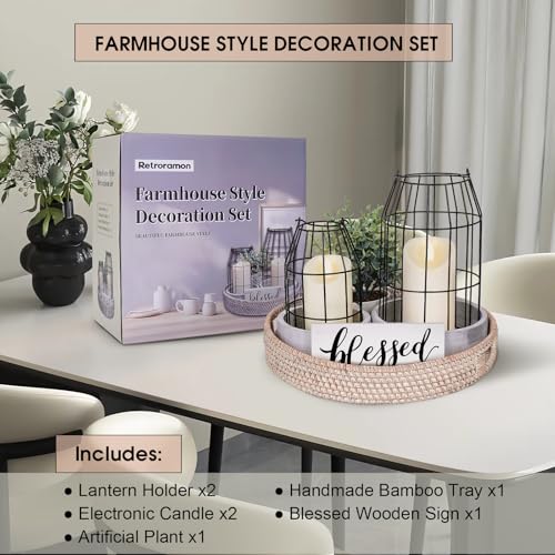 Rustic Farmhouse Decor Set of 7 - for Living Room Dining Table Centerpieces Fireplace Home Decoration- Modern Upscale Kitchen Counter Decor