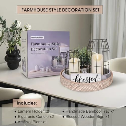 Rustic Farmhouse Decor Set of 7 - for Living Room Dining Table Centerpieces Fireplace Home Decoration- Modern Upscale Kitchen Counter Decor