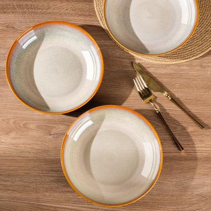 LERATIO 9.0" Ceramic Pasta Bowls Set of 4,38oz Large Stoneware Bowls Set | Reactive Glaze Serving Bowls Set,Wide Bowl for Pasta,Salad,Fruit & Noodles,Housewarming & Wedding Gift-Khaki - color: Khaki, size: Set of 4