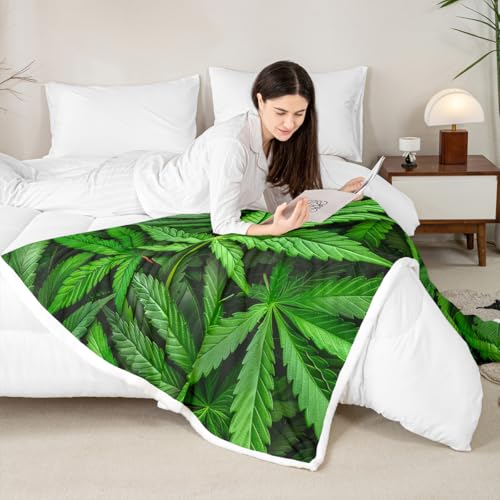 Erosebridal Leaves Flannel Blanket for Kids Men Adult Leaf Printed Bed Blanket Green Nature Plant Hippie Plush Blanket Baby 30"x40" - color: Jcxs3815, size: Baby(30"x40")