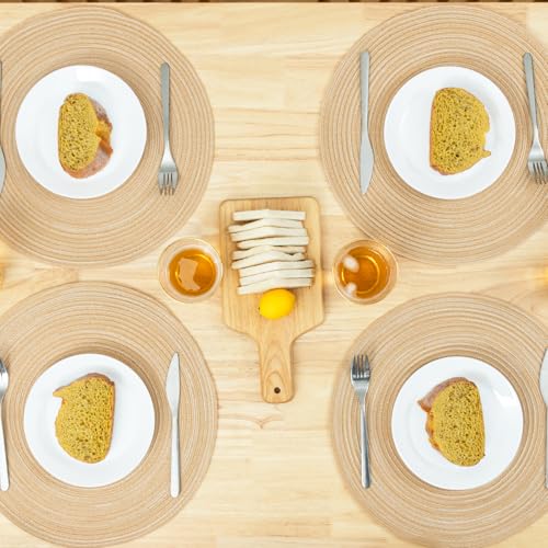 Winknowl Round Braided Placemats Set of 6 Washable Woven Heat Resistant Table Mats for Kitchen Dining Tables 15 inch Round Place Mats (Beige,6) - color: Beige, size: 6pcs