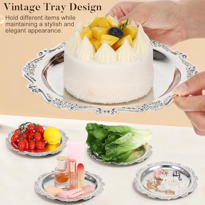Luxshiny 2 Pcs Elegant Iron Serving Tray Decorative Dessert Serving Platter for Snacks Fruit Jewelry Display Party Wedding Home Table Decor