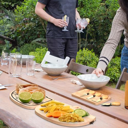 Bamboo Charcuterie Board Set - Foldable Serving Tray with Utensils | Unique Cheese Cutting Board Gift Set for Mom, House Warming, Wedding Gifts for Couples - size: 12.7"L x 8.5"W