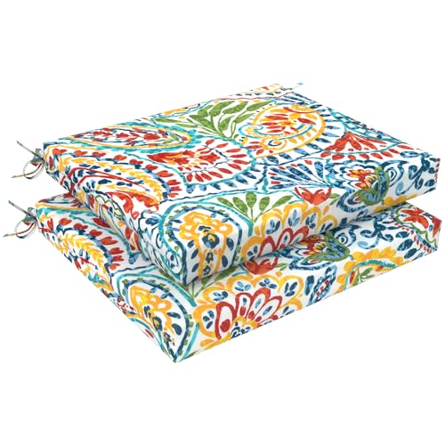 LVTXIII Outdoor Chair Cushions, Fade-Resistant Patio Furniture Cushions Outdoor Square Chair Pads with Ties for Dining Chairs and Garden Furniture Decoration, 18.5"x16"x2" Set of 2, Paisley Multi - color: Paisley Multi, size: 18.5"x16"x2" ( Set of 2 )