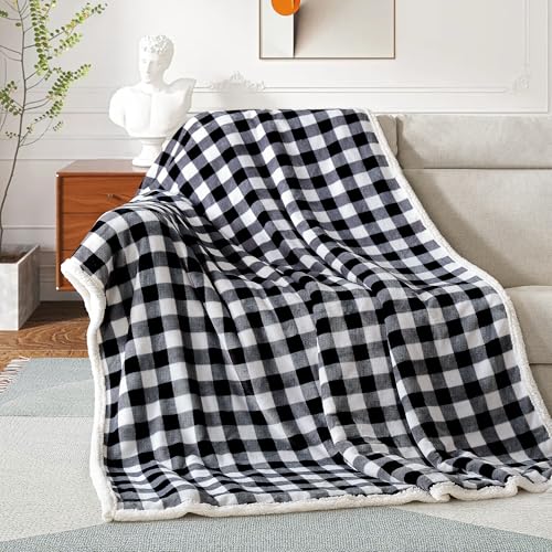 BEAUTEX Christmas Sherpa Fleece Throw Blanket Soft Warm Buffalo Plaid | Plush Blanket & Throw, Winter Cozy Fuzzy for Couch, Sofa, Bed (Black, 50" x 60") - color: Black, size: Throw-50"x60"