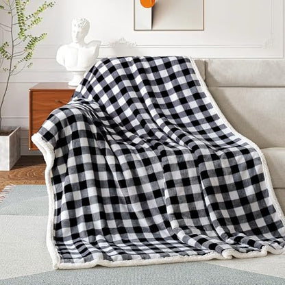 BEAUTEX Christmas Sherpa Fleece Throw Blanket Soft Warm Buffalo Plaid | Plush Blanket & Throw, Winter Cozy Fuzzy for Couch, Sofa, Bed (Black, 50" x 60") - color: Black, size: Throw-50"x60"