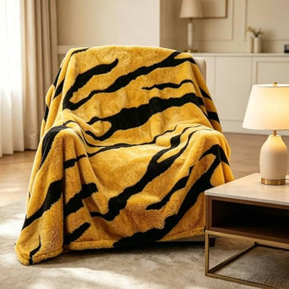 Zebra Printed Fleece Throw Blanket-Cozy Soft Lightweight Fuzzy Throw Blanket for Sofa, Couch, Bed & Chair,Black and Yellow, 50" x 70" - color: Black and Yellow