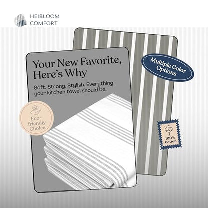 Ash Gray Striped Dish Towels 5 Pack, Ultra Absorbent, Multi Pin Stripe Towel Set, Quick Dry Cotton Kitchen Towels for Cleaning Counters, Drying Dishes, Everyday Cleanup - color: Light Grey, style: 5 Pack