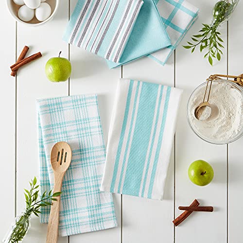 DII Assorted Woven, Kitchen Dishtowel Set, 18x28, Aqua, 5 Piece - color: Aqua