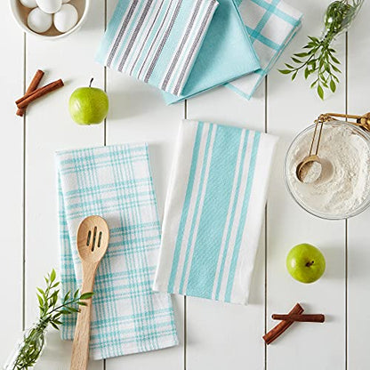 DII Assorted Woven, Kitchen Dishtowel Set, 18x28, Aqua, 5 Piece - color: Aqua