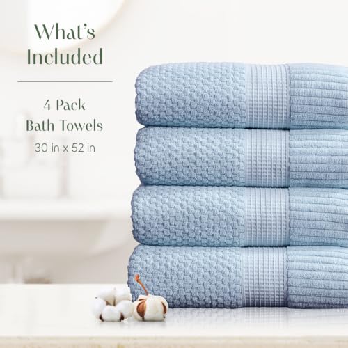 4 Pack 100% Cotton Bath Towels | Blue Towels | Oeko‑TEX Standard 100 | Soft & Absorbent, Quick‑Dry | Trinity Collection - Chambray Blue - color: Chambray Blue, size: Bath Towels (4 Pack)
