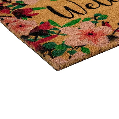 Northlight Natural Coir Blossoming Floral Outdoor Rectangular Welcome Doormat 18" x 30"