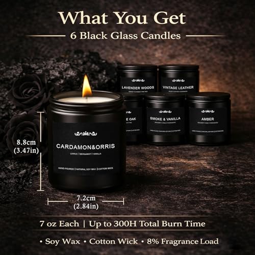 Candle Set for Men, 6 Pack Soy Wax Scented Candles Manly Gift Set, 300H Long Lasting Home Fragrance with Masculine Scents, Gift for Dad, Husband or Boyfriend - size: 6 Pack