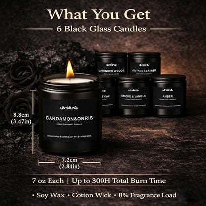 Candle Set for Men, 6 Pack Soy Wax Scented Candles Manly Gift Set, 300H Long Lasting Home Fragrance with Masculine Scents, Gift for Dad, Husband or Boyfriend - size: 6 Pack