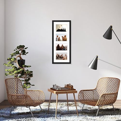 Vittanly 8x20 Collage Picture Frame, Displays 4Pcs 4x6 Pictures with Mat or 1Pcs 8x20 without Mat, Picture Frames Collage Wall Decor for Horizontal or Vertical Display, Black, 1 Pack | Displays 4Pcs 4x6 Pictures with Mat or 1Pc 8x20 without Mat, Picture F