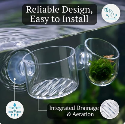 2Pcs Aquarium Plant Pot, Fish Tank Planter with Suction Cups, Plants Holder Decoration Cup