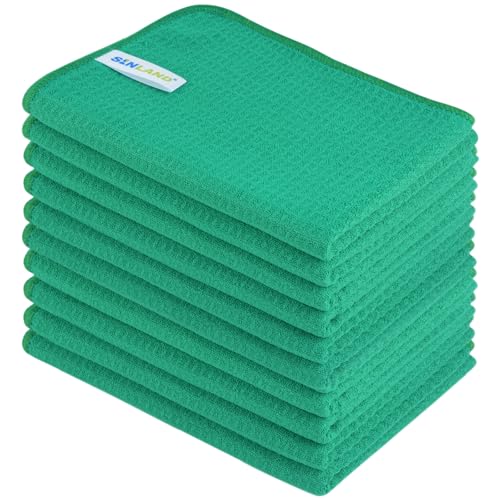 Sublimation Blank Towels Waffle Kitchen Towel Green 16x24 10 Pack | Microfiber, Fast Drying, Tea Towel, Polyester Dish Towels for Home, Festive Decorate, DIY - color: Greenx10, size: 16 inchx24 inch
