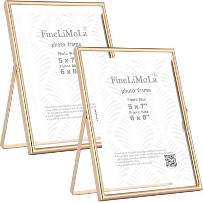 Gold 6×8‘’Floating Frame 2 Pack For Photo Sizes(3.5x5'',4x6'',5x7''),Classy Metal Floating Frame 5x7''Adjustable Tabletop/Shelf Photo Frame for Christmas,Wedding,Birthady,Home or Office Décor - size: 6x8''(2PK)