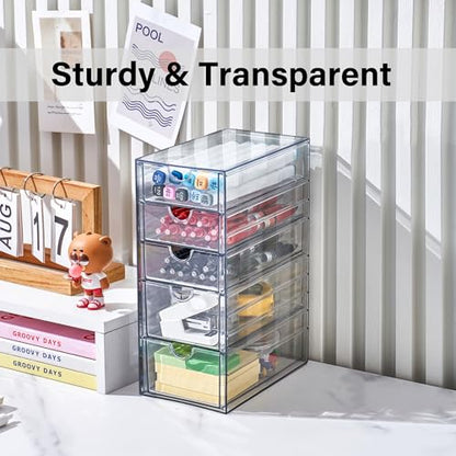 Prsildan Hair Accessories Organizer Acrylic Drawer with 5 Small Drawers | Clear, For Bathroom Vanity Office Desk, Jewelry Makeup Storage - size: 5 Drawers