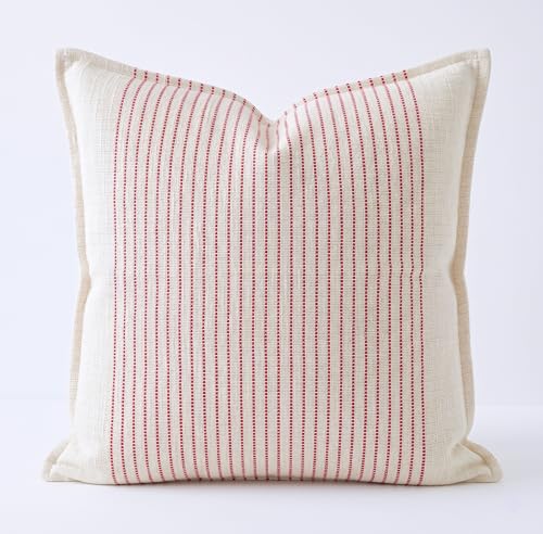 SanVia Cotton Throw Pillow Covers 20x20 – Handwoven Jacquard Texture, Fade-Resistant, No Pilling – Hidden Zipper, Decorative Cushion Cover for Sofa, Couch, Bed – Insert Not Included (Striped, White) - color: Red Siver, size: 20" x 20" (Pack of 1)