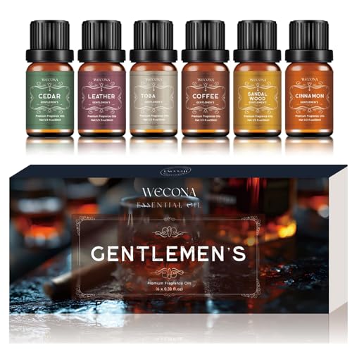 WECONA Men's Fragrance Oils Set, 6 x 10 mL for Candle & Soap Making | Leather, Sandalwood, Coffee, Cedarwood, Cinnamon Scents; Candle & Soap DIY