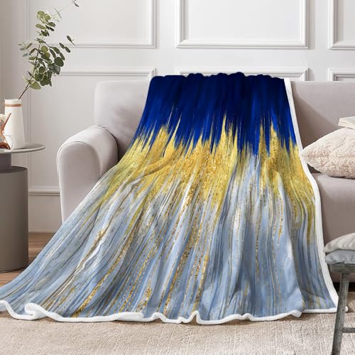 JAWO Blue Golden Fleece Throw Blanket - Royal Blue White Abstract Stripes Sherpa for Boys Teens Decor - Geometric Plush Modern Fuzzy for Home, Sofas, Couches, Beds, Chairs - color: Blue-2, size: 60X80