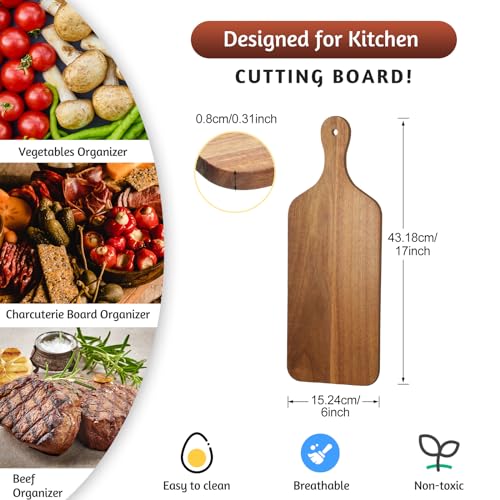 Zubebe 12 Pcs 17 x 6 Inch Acacia Wood Cutting Board with Handle | Charcuterie Board for Laser Engraving, Serving Chopping Board with Handle for Wedding Housewarming Mom Christmas Gift - size: 17"L x 6"W