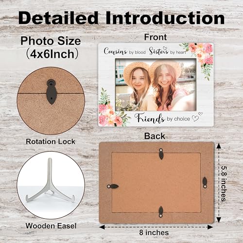 YSTEP Cousins Picture Frame, Sister Gifts, Best Friend Photo Frame, Cousins By Blood Sisters By Heart Friends By Choice Gifts, Wood 4x6 Picture Frame for Desk Display-B05 - style: Style 4
