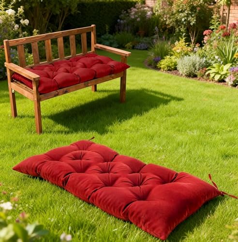 Swing Cushions Outdoor Bench Seat Pad(Red,39.4 X 19.7 Inch) | Waterproof & Sun-Resistant Bench Cushion - Universal Fit for Patio Chairs, Swing Seats.Swing Cushions for Outdoor Furniture - color: Red, size: 39.4 X 19.7 Inch