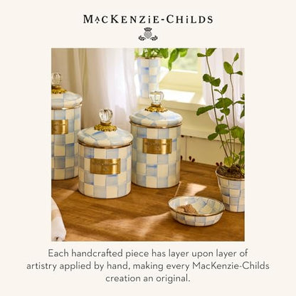 MACKENZIE-CHILDS Enamel Herb Pot Set, Small, Light-Blue-and-White Sky Check | Hand-painted design, small plant pots for herbs or flowers, 3.5" dia. x 3.25" H, 8-ounce capacity per pot, set of 3 - color: Sky Check