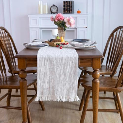 Simple&Opulence Linen Cotton Table Runner - 14 x 72 Inch, Farmhouse Linen Table Runner with Fringed Edges for Bohemian Rustic Wedding, Bridal Shower, Dinner （ Linen ） - size: 14"x72", style: Linen
