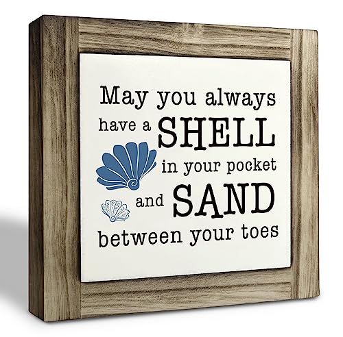 Beach Wood Plaque Sign, May You always Have a Shell in Your Pocket and Sand between Your Toes, Box Wood Plaques Desk Décor, Positive Home Decor, Decor for Beach House, Ocean Theme Decoration for Shelf - color: Summer Sign 05