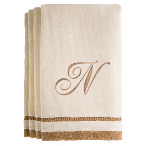 Monogrammed Gifts, Fingertip Towels, 11 x 18 Inches - Set of 4- Decorative Golden Brown Embroidered Towel - Extra Absorbent 100% Cotton- Personalized Gift- For Bathroom/ Kitchen- Initial N (Ivory) - color: N