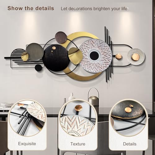 Large Modern Metal Wall Art for Living Room,Geometric Decor 59x24 in | 3D Textured Metal Sculptures Easy to Install Horizontal or Vertical Wall Decor for Bedroom Office Dining Room Entryway - style: wall sculpture 1