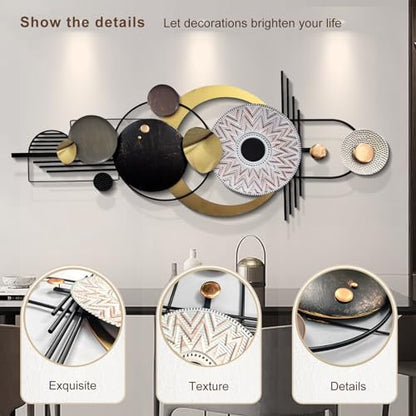 Large Modern Metal Wall Art for Living Room,Geometric Decor 59x24 in | 3D Textured Metal Sculptures Easy to Install Horizontal or Vertical Wall Decor for Bedroom Office Dining Room Entryway - style: wall sculpture 1