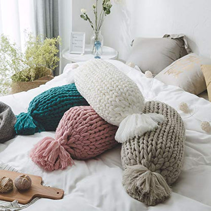 vctops Chunky Knit Candy Shaped Throw Pillows with Insert Super Soft Cozy Decorative Handmade Cushions (White, 12"x20") - color: White, style: 12Inch x 20Inch/30 x 50cm