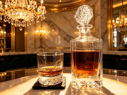 Lion Head 14-Piece Crystal Whiskey Decanter Set - 750ml Lead-Free Hand-Blown, 2 Glasses, 6 Stainless Stones, Coasters & Pine Gift Box - Engraving Ready for Him, Birthday Anniversary