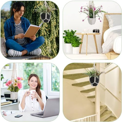 Handmade Macrame Plant Hangers, 2 Pack Hanging Planters Baskets | Cotton Boho, Plant Holder, 19.6 Inch White Rope, Flower Pot Holders for Indoor Outdoor Decor