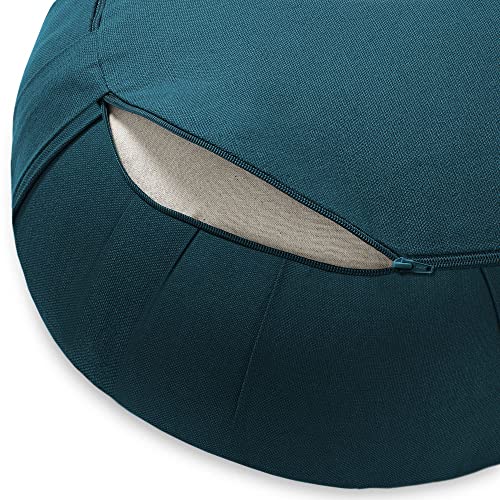 Zafu Meditation Cushion, 15" Round Buckwheat Yoga Pillow with Organic Cotton Cover - color: Teal