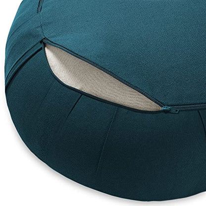 Zafu Meditation Cushion, 15" Round Buckwheat Yoga Pillow with Organic Cotton Cover - color: Teal