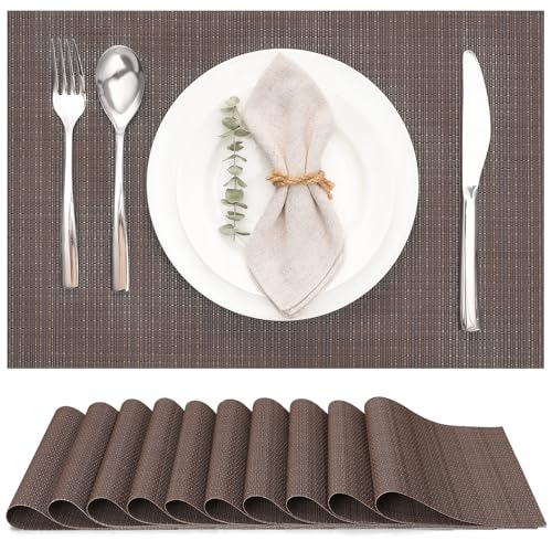 Myir JUN Placemats Set of 10 Kitchen and Dining Table Placemats | Vinyl Placemats Place Mats Indoor/Outdoor Set of 10 Washable Table Mats Non-Slip Place mats for Dining Table, Coffee - color: Coffee, size: Set of 10