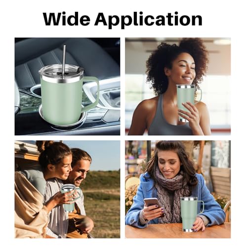 20 oz Tumbler with Handle, Stainless Steel Insulated Tumbler with Lid and Straw, Double Wall Vacuum Coffee Mug Tumbler, Insulated Coffee Thermal Cup for Cold and Hot (Matcha) - color: Matcha, size: 20 Ounces