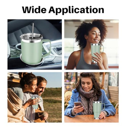 20 oz Tumbler with Handle, Stainless Steel Insulated Tumbler with Lid and Straw, Double Wall Vacuum Coffee Mug Tumbler, Insulated Coffee Thermal Cup for Cold and Hot (Matcha) - color: Matcha, size: 20 Ounces