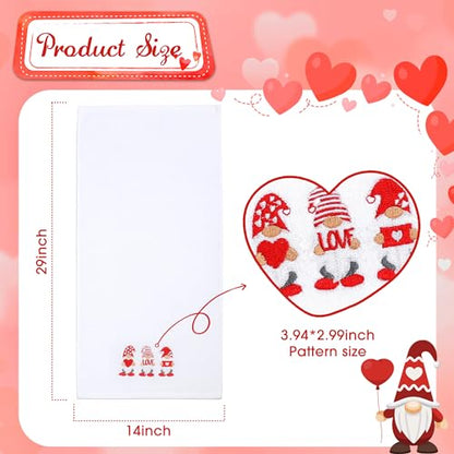 Valentines Day Hand Towels 100% Cotton Embroidered Red Gnome Heart Decorative Bathroom Kitchen Dish Towels Set Gift Set of 2 14x29 inch - color: Va.red Gnome