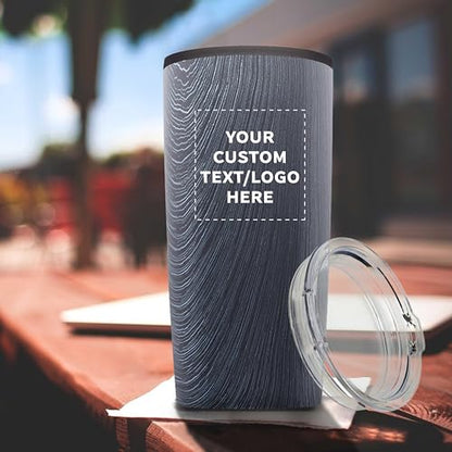 DISCOUNT PROMOS Custom Plastic Tumbler 20 oz., Personalized - With lid, Ice Coffee Tumbler, To Go Cup, Insulated - Grey - color: - Custom – Grey